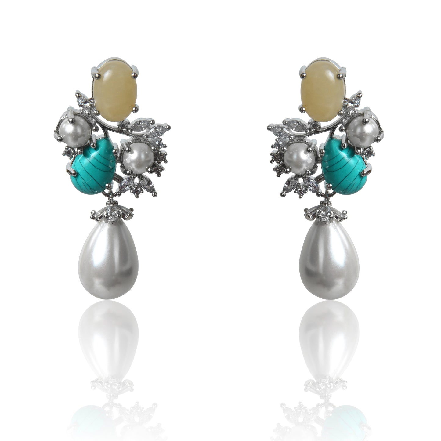 Yellow aventurine and turquoise with pearl drop earrings