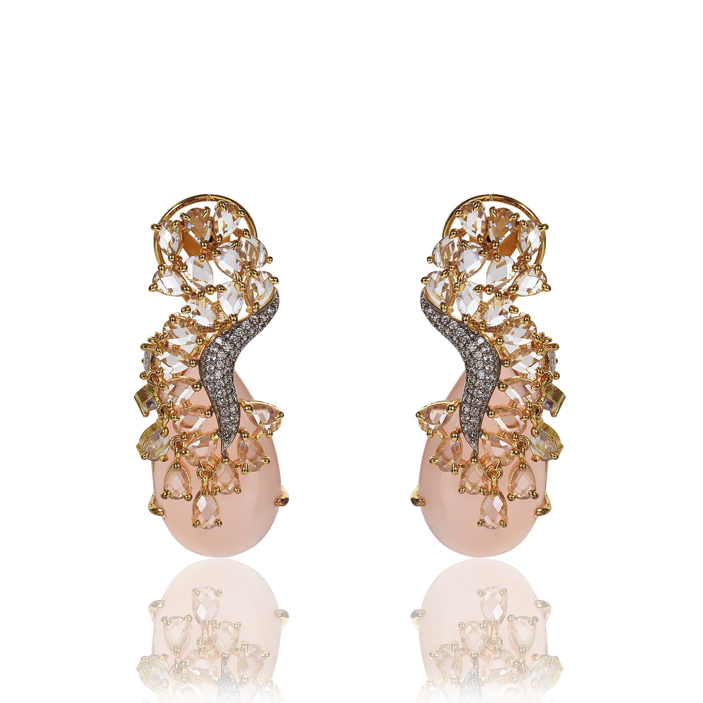 Pink Chalcedony and zircon dangler earrings