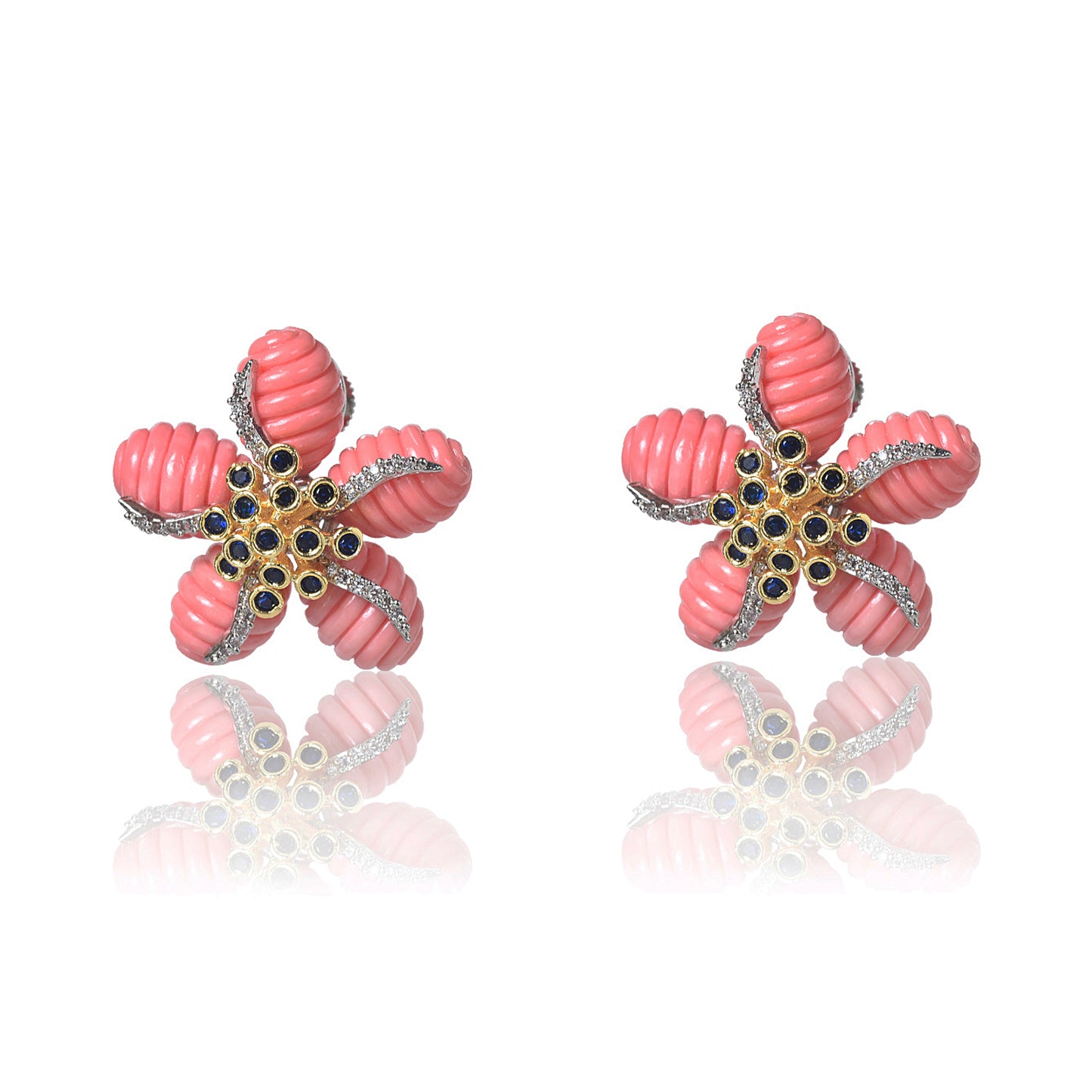 Flower coral and blue tops earrings