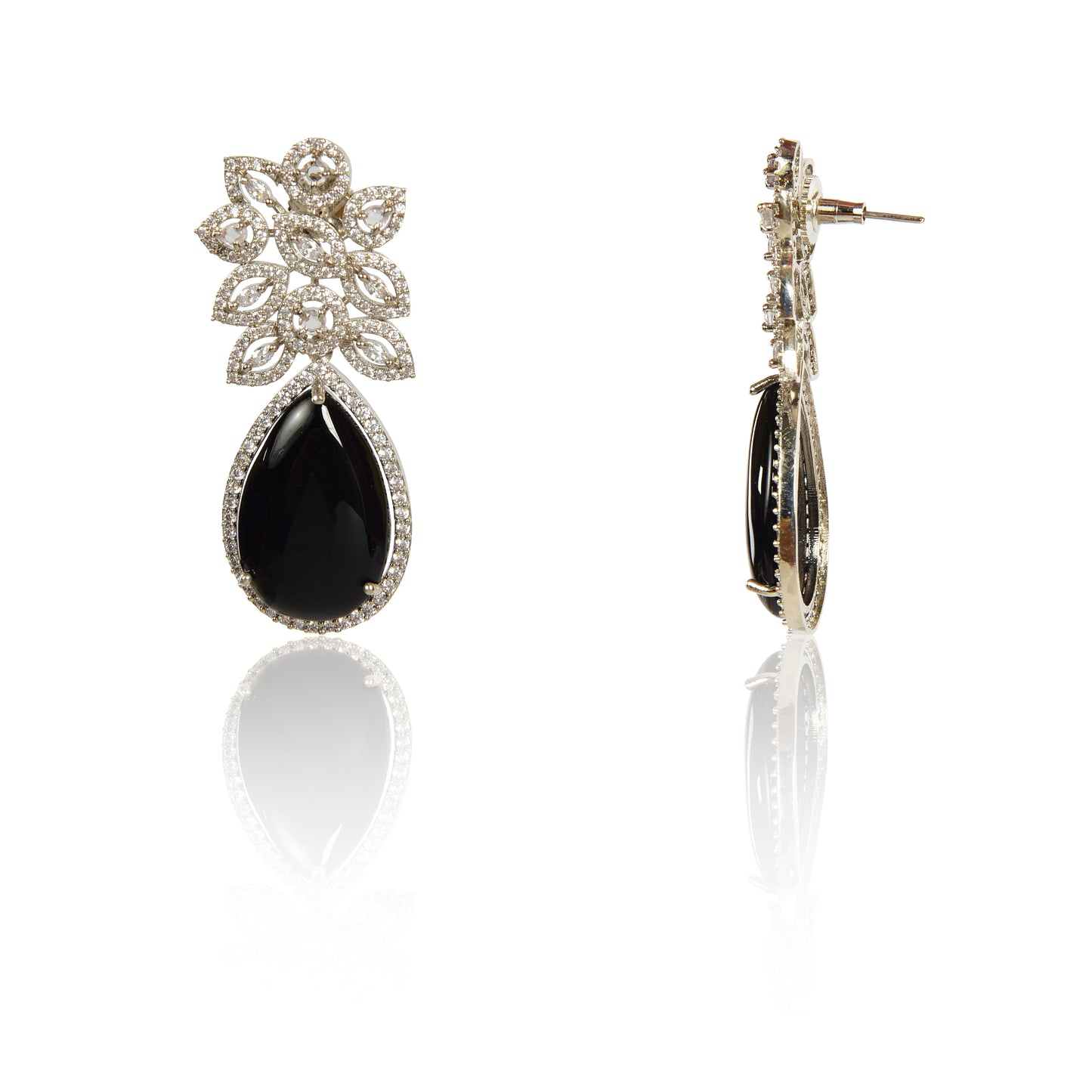 Black onyx drop statement earrings