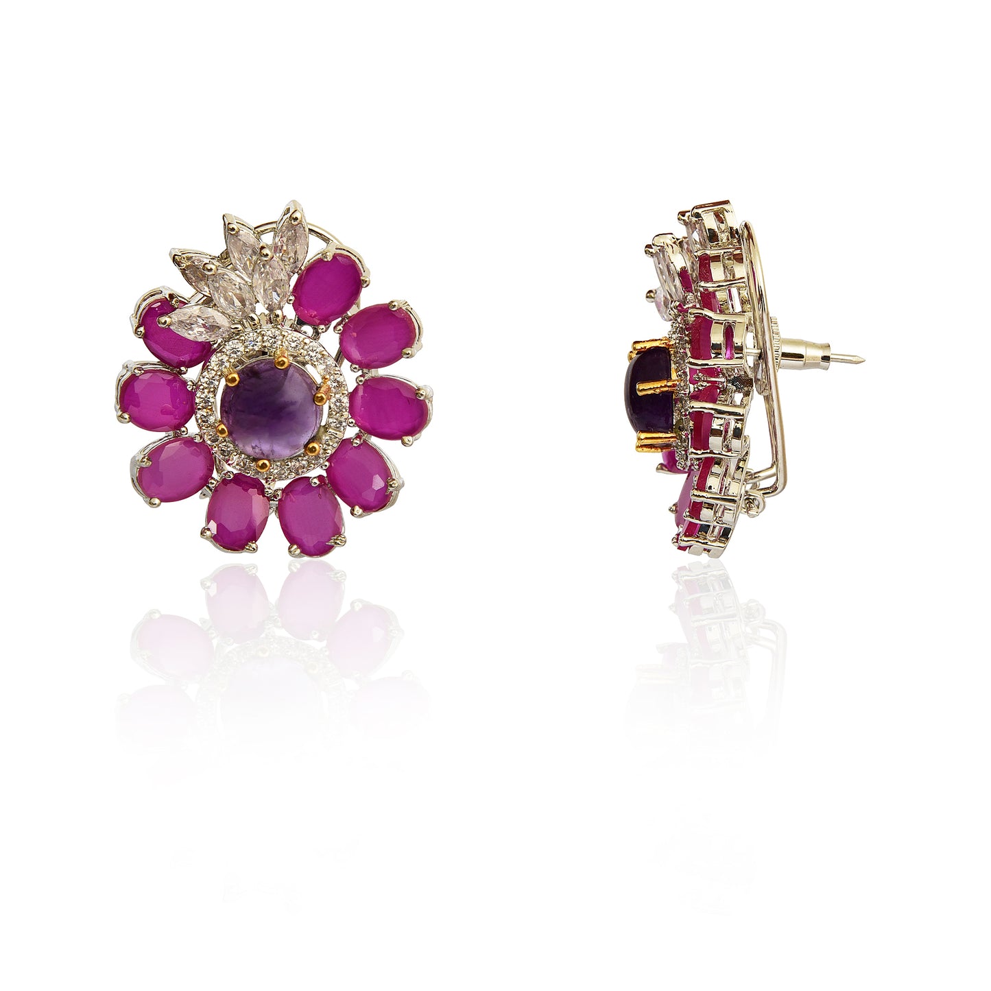 Red flower and amethyst earring