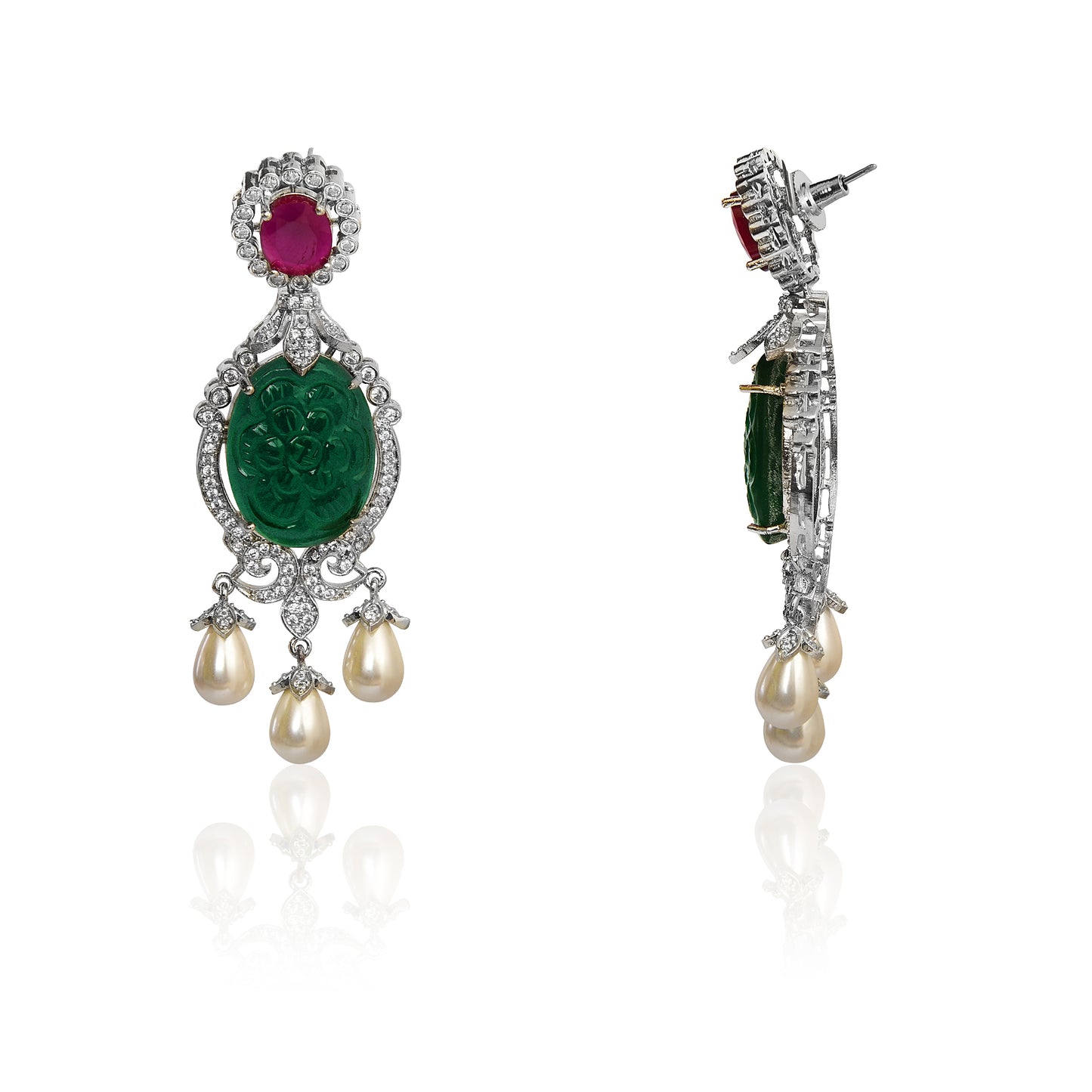 Red and green carving earrings