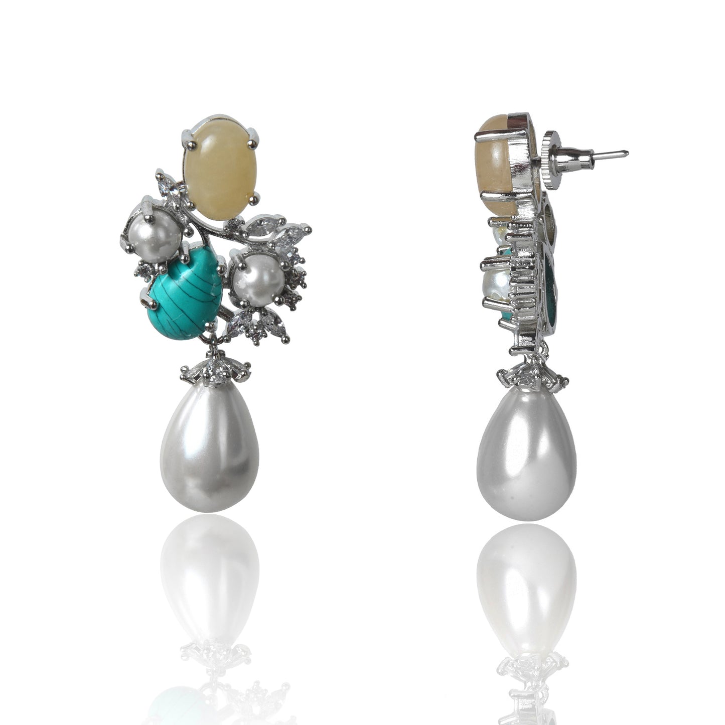 Yellow aventurine and turquoise with pearl drop earrings