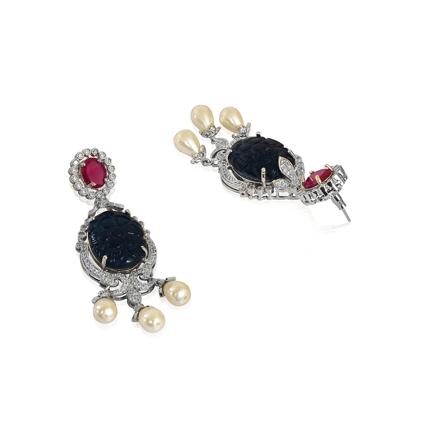 Red and blue carving earrings