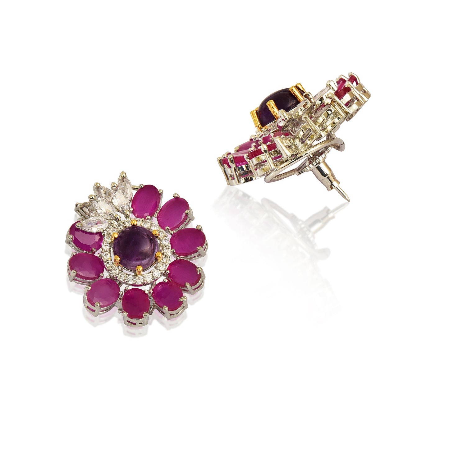 Red flower and amethyst earring