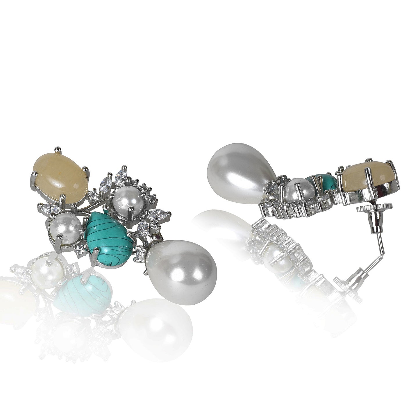 Yellow aventurine and turquoise with pearl drop earrings