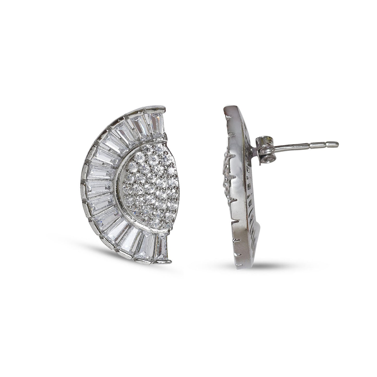 Baguette half flower 92.5 sterling silver stud earring
