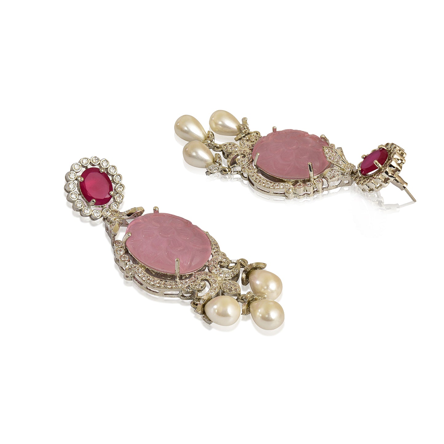 Red and pink carving earrings