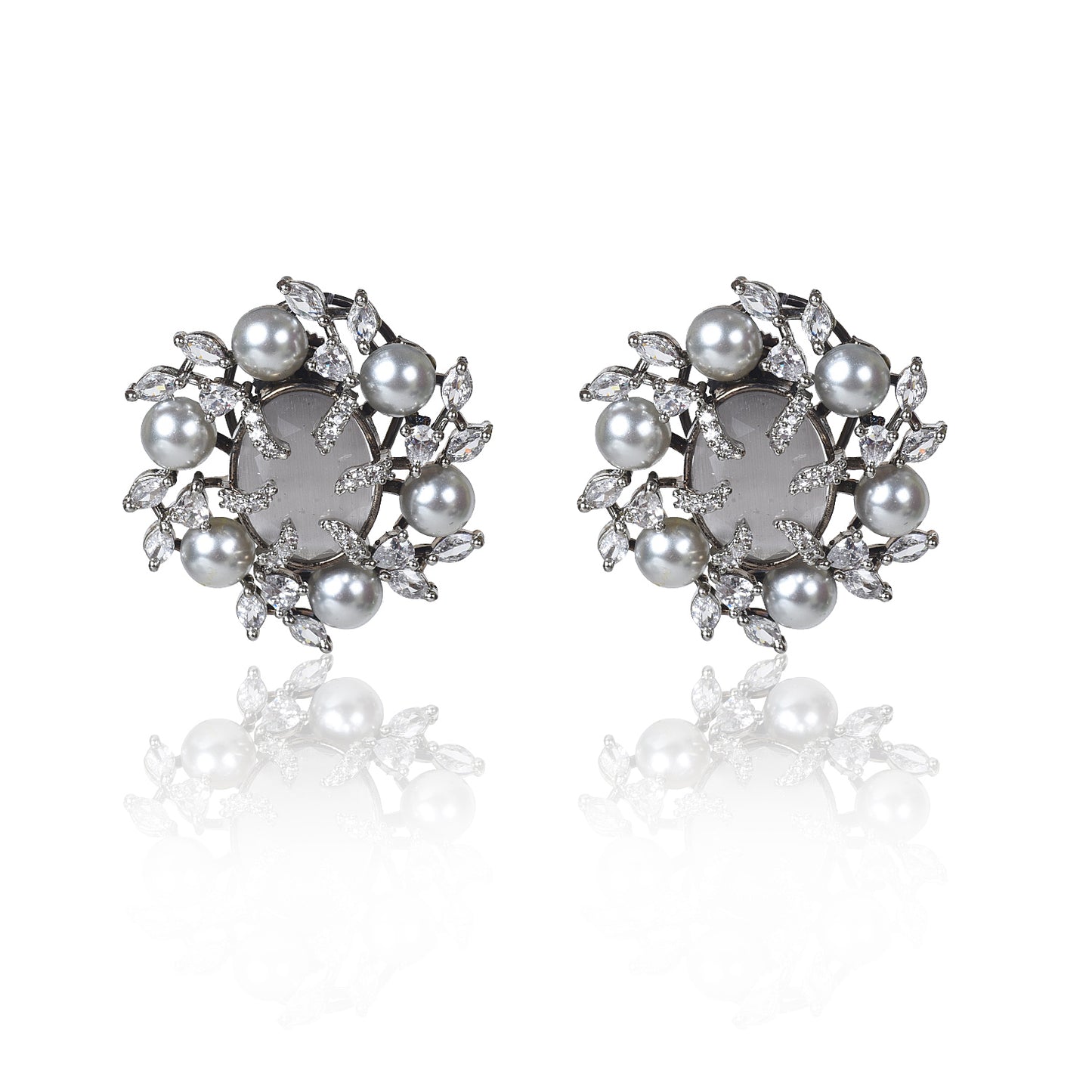 Pearl with grey and zircon tops earrings