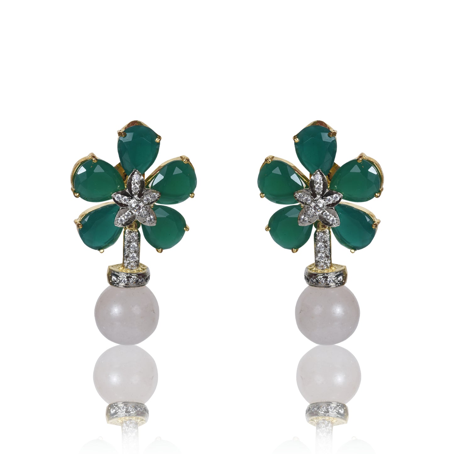 Green and rose quartz drop earrings