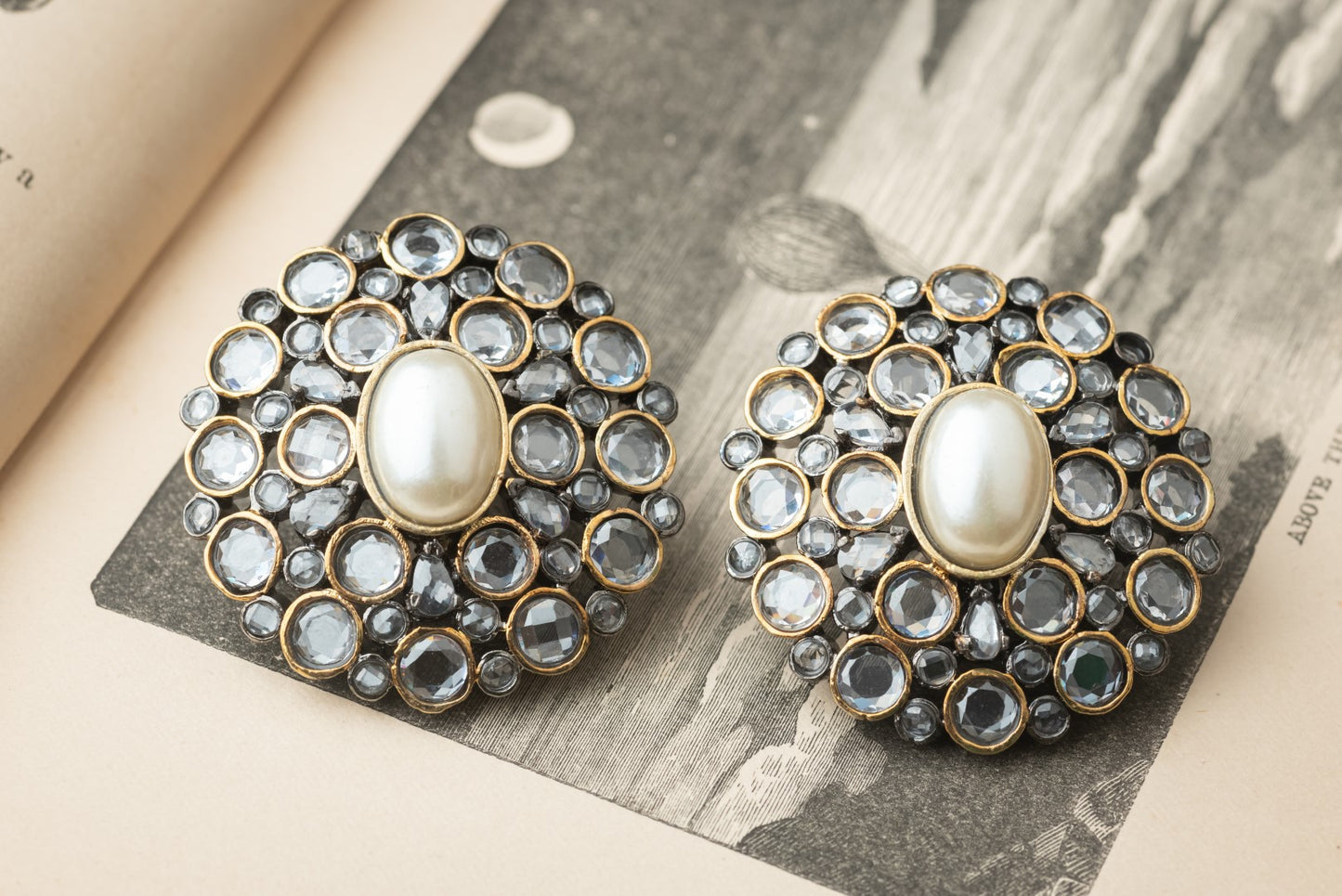 Uncut polki and pearl top earrings