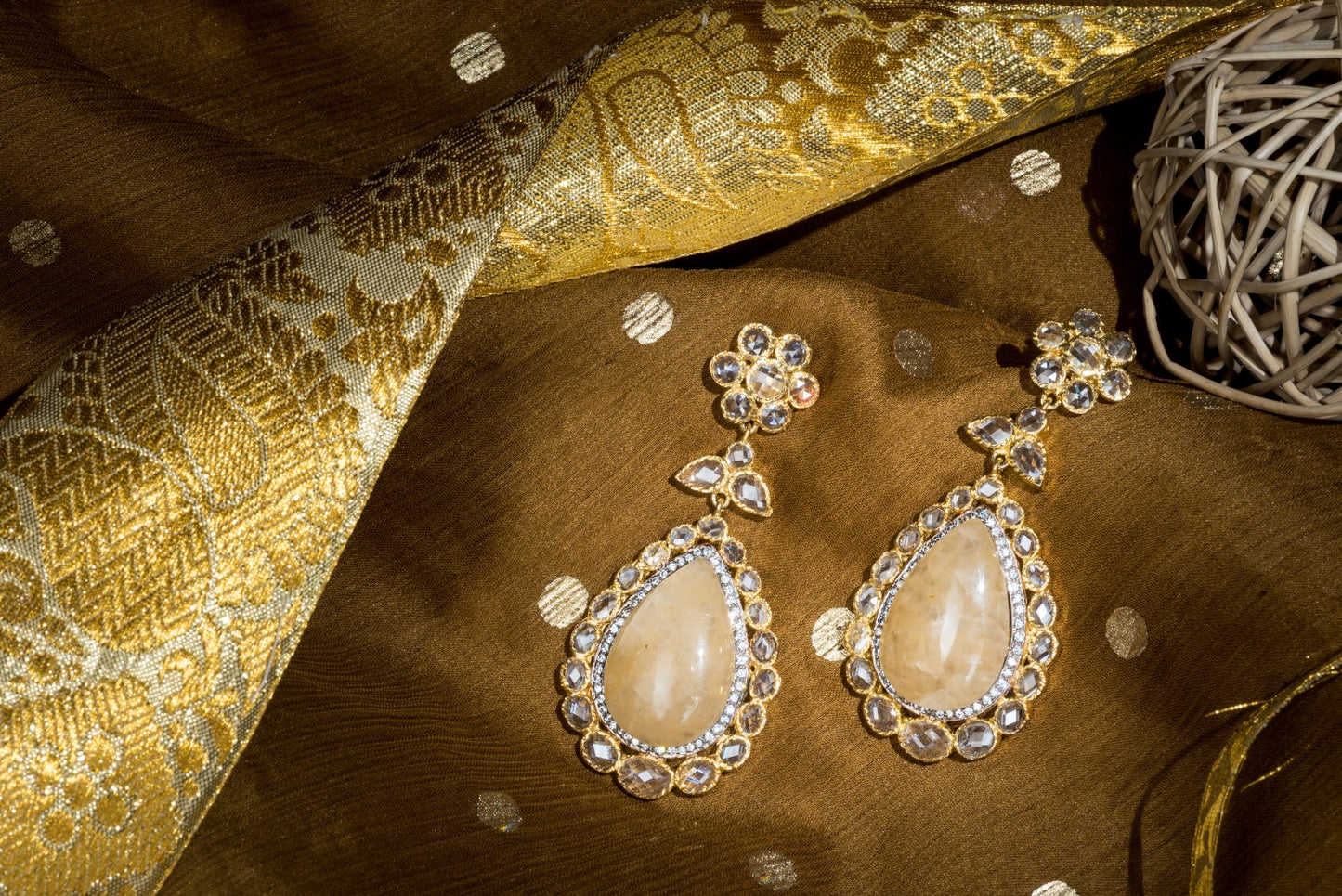 Uncut diamond and yellow aventurine earrings