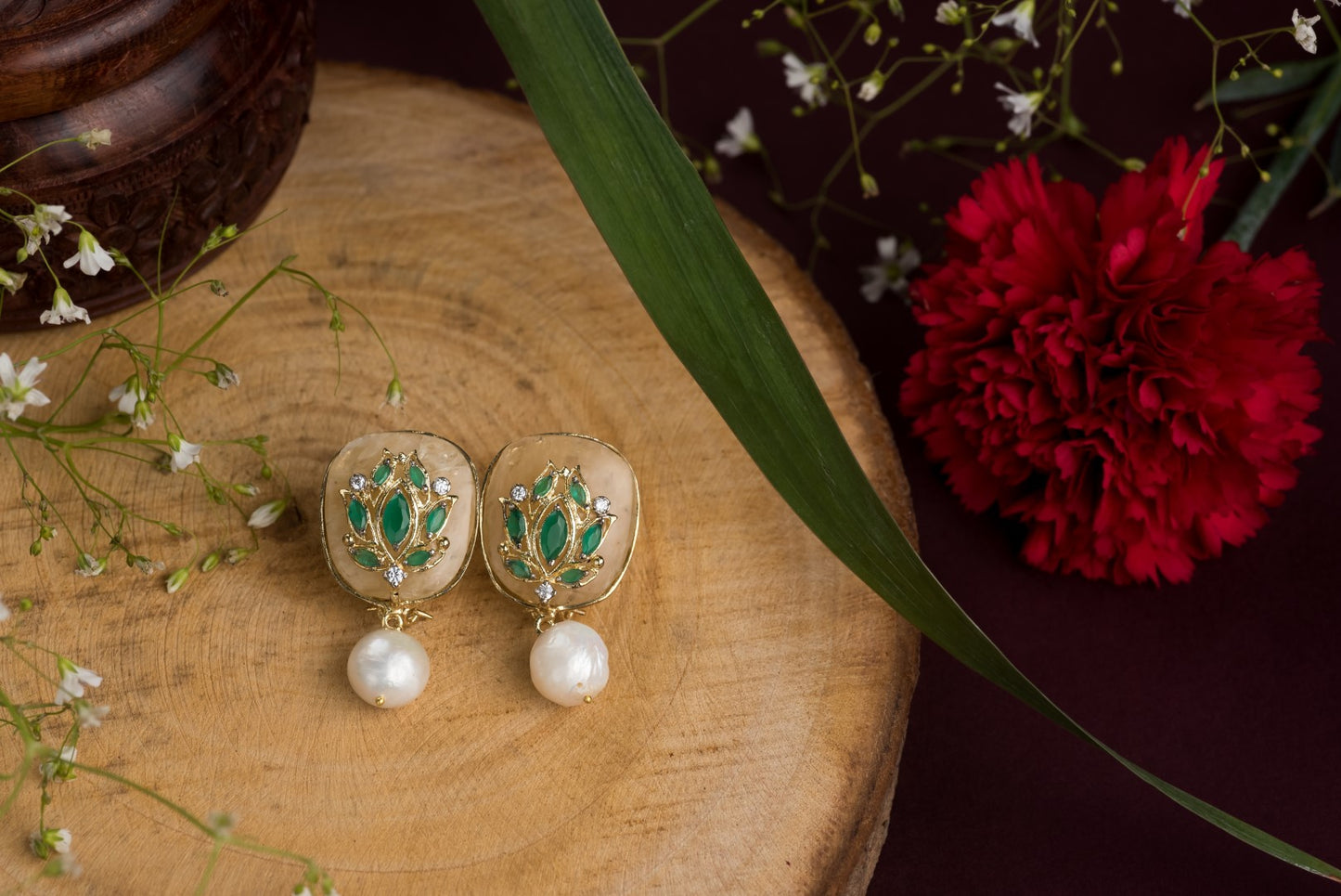 Lotus shaped green and yellow aventurine earrings
