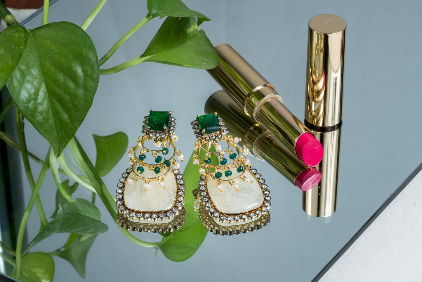 Statement yellow aventurine and green beaded earrings