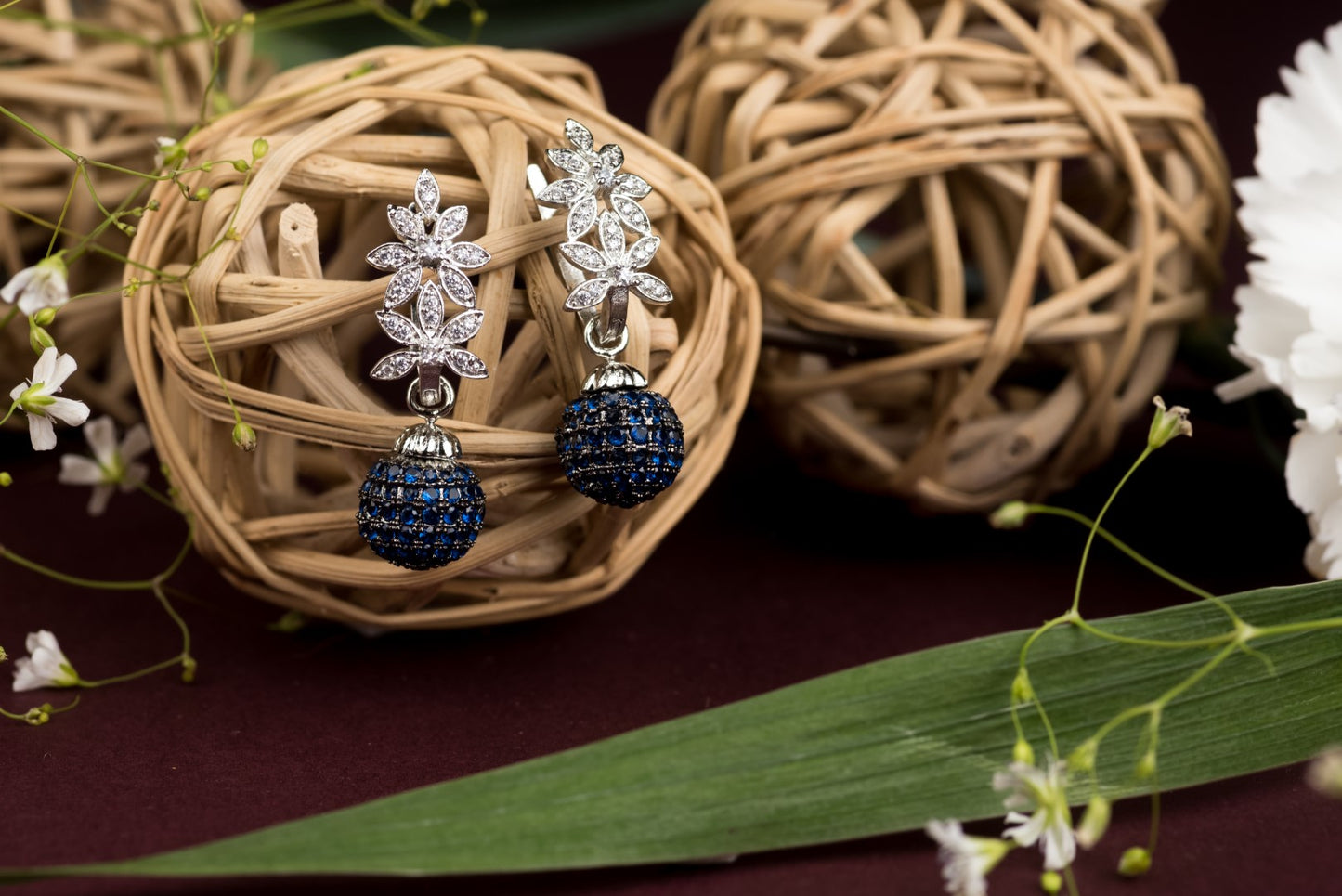Dainty blue zircon ball dangler earring