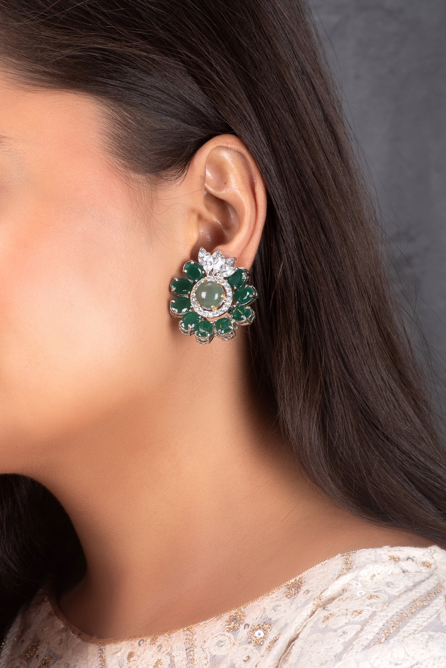 Shades of green flower earring
