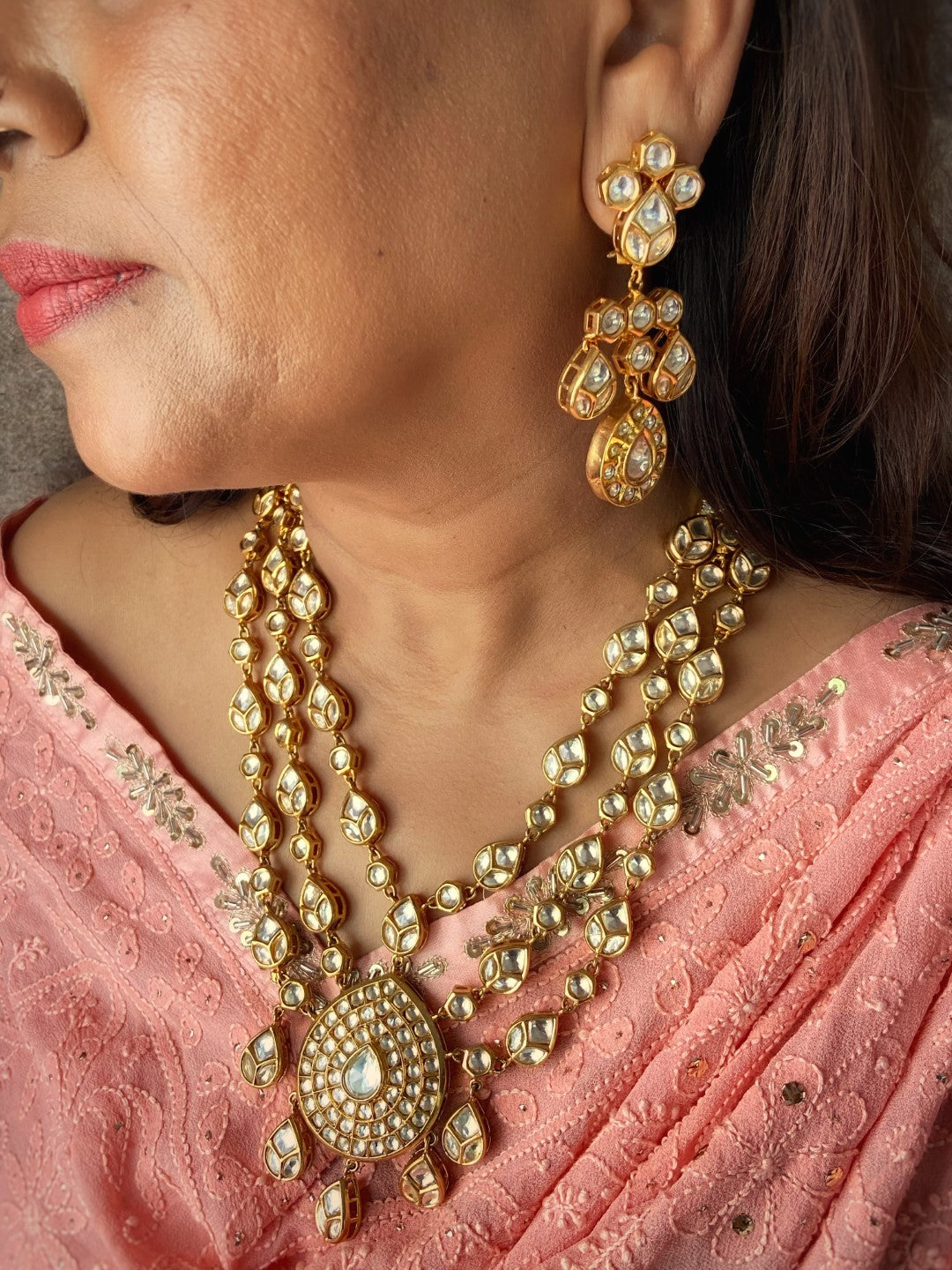 Kundan layered long Necklace set