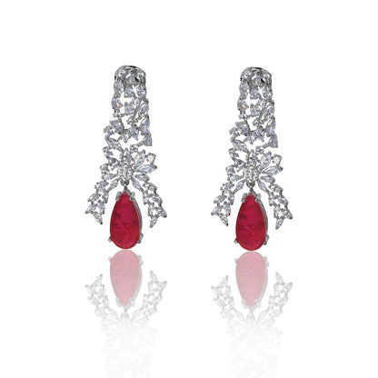 Cocktail zircon and red dangler earrings