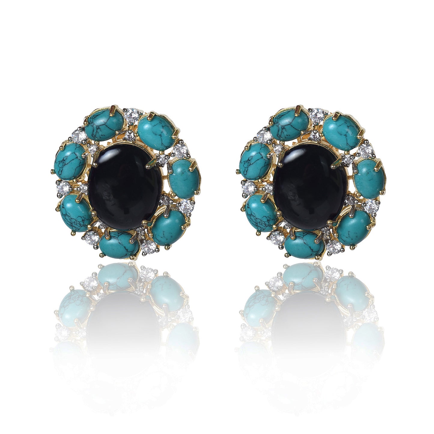 Turquoise and black onyx tops earrings