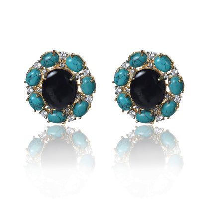 Turquoise and black onyx tops earrings