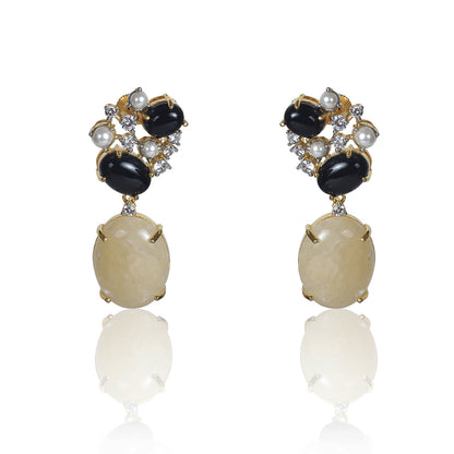 Black Onyx and yellow aventurine drop earrings