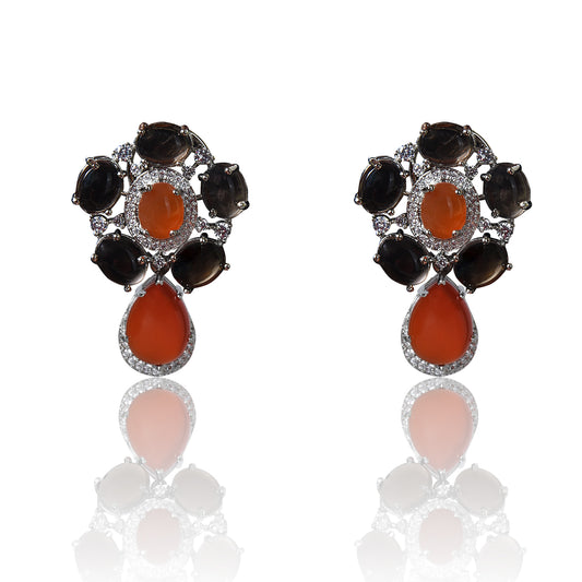 Smoky topaz and red onyx dangler earring