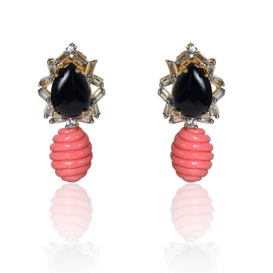 Smoky Topaz with coral tops earrings