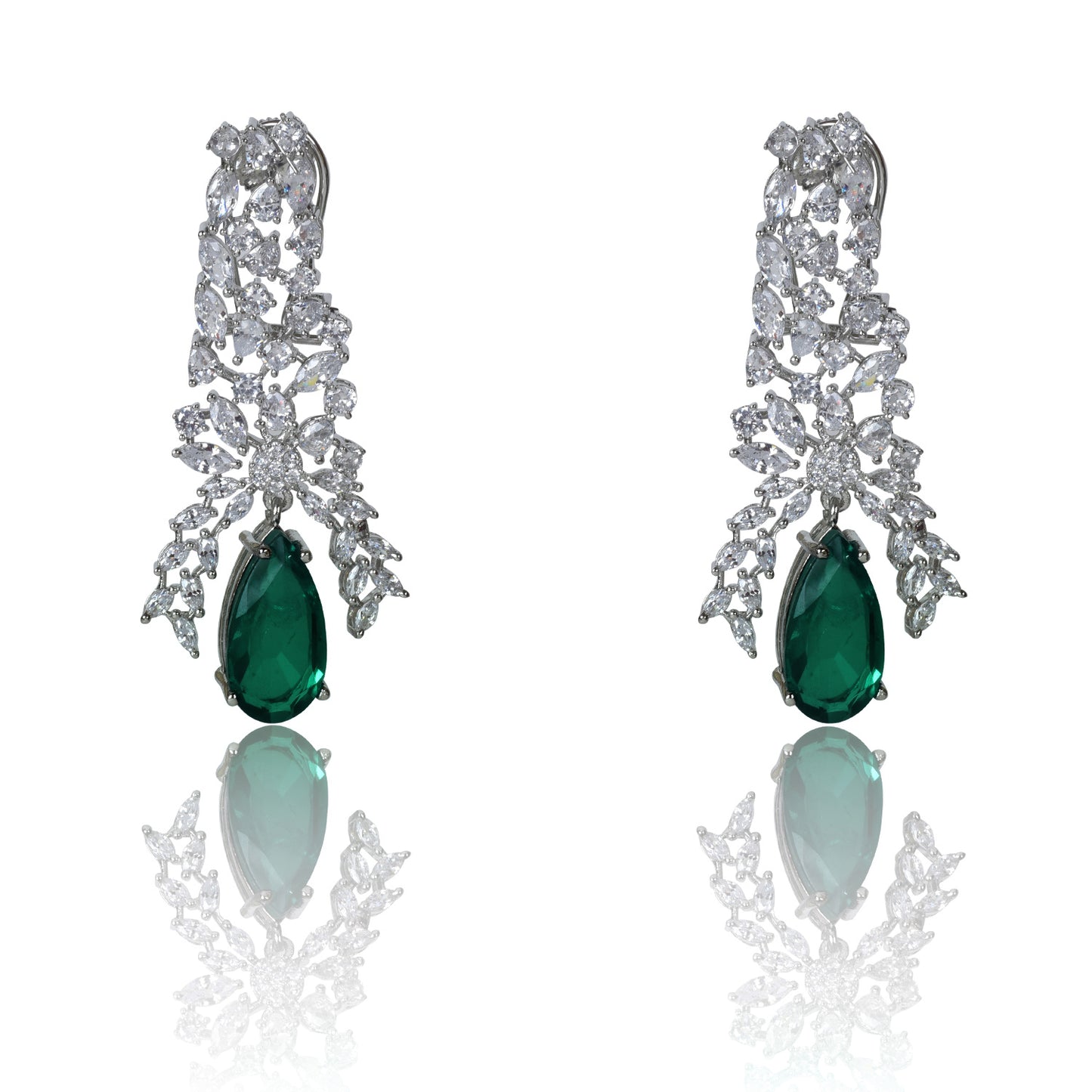 Cocktail zircon and green dangler earrings