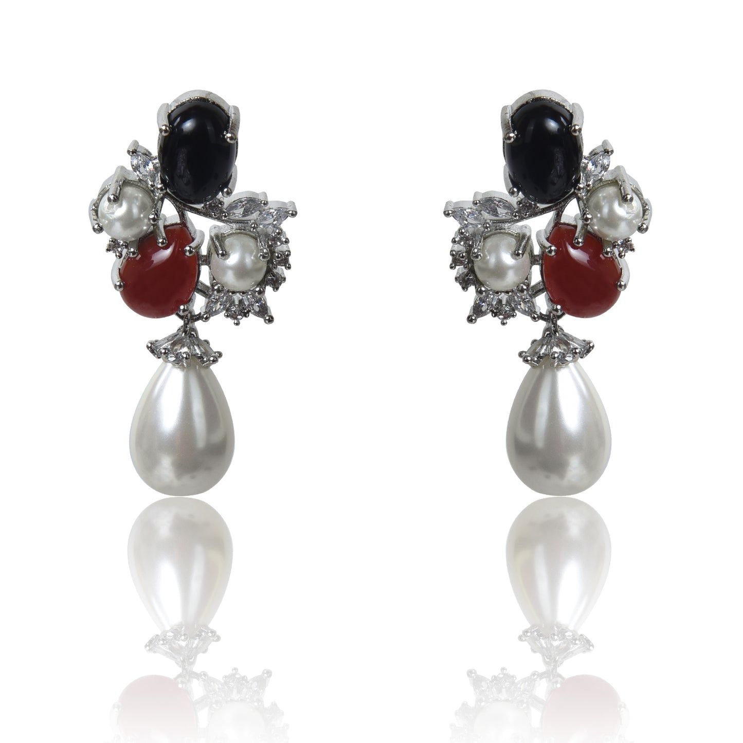 Black and red onyx with pearl drop earrings