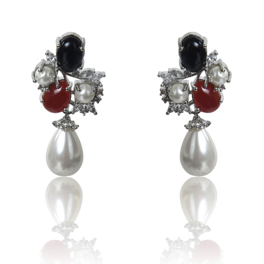 Black and red onyx with pearl drop earrings