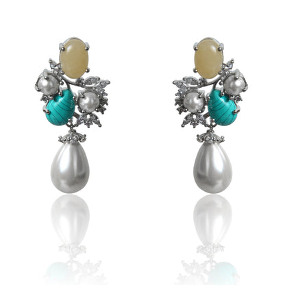 Yellow aventurine and turquoise with pearl drop earrings