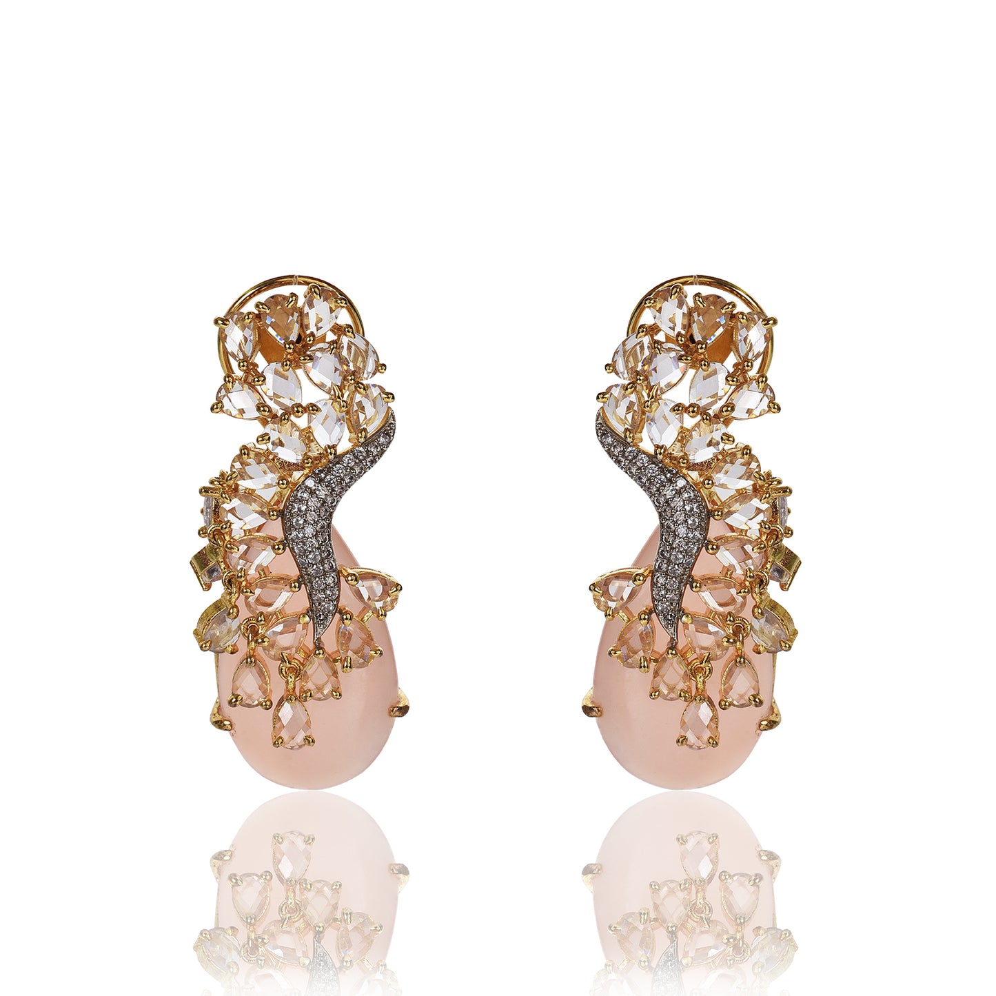 Pink Chalcedony and zircon dangler earrings