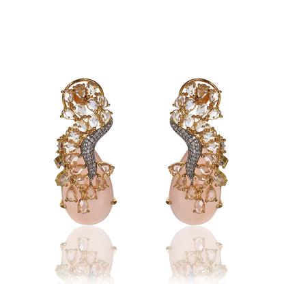 Pink Chalcedony and zircon dangler earrings