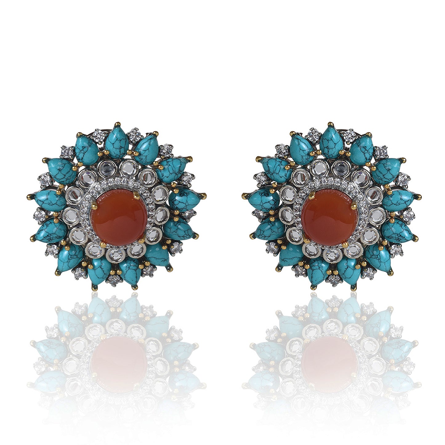 Turquoise and red onyx tops earrings