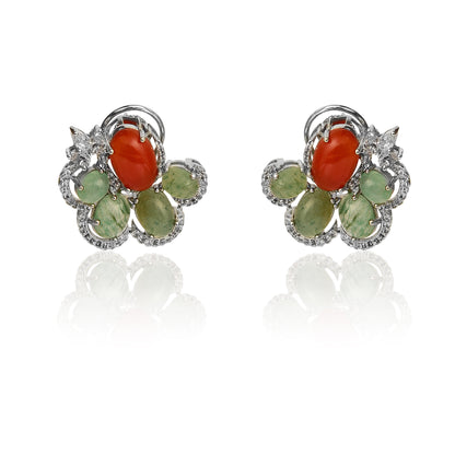 Red onyx and light green aventurine earrings