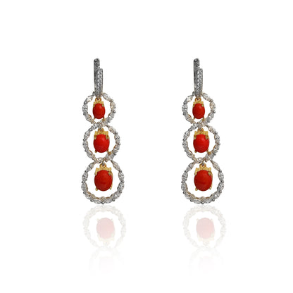 Marquise diamond and dark red coral earrings