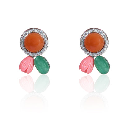 Red onyx with coral and green tumble stud earrings