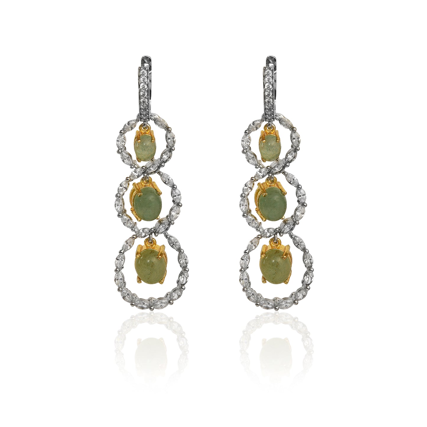 Marquise diamond and light green aventurine earrings