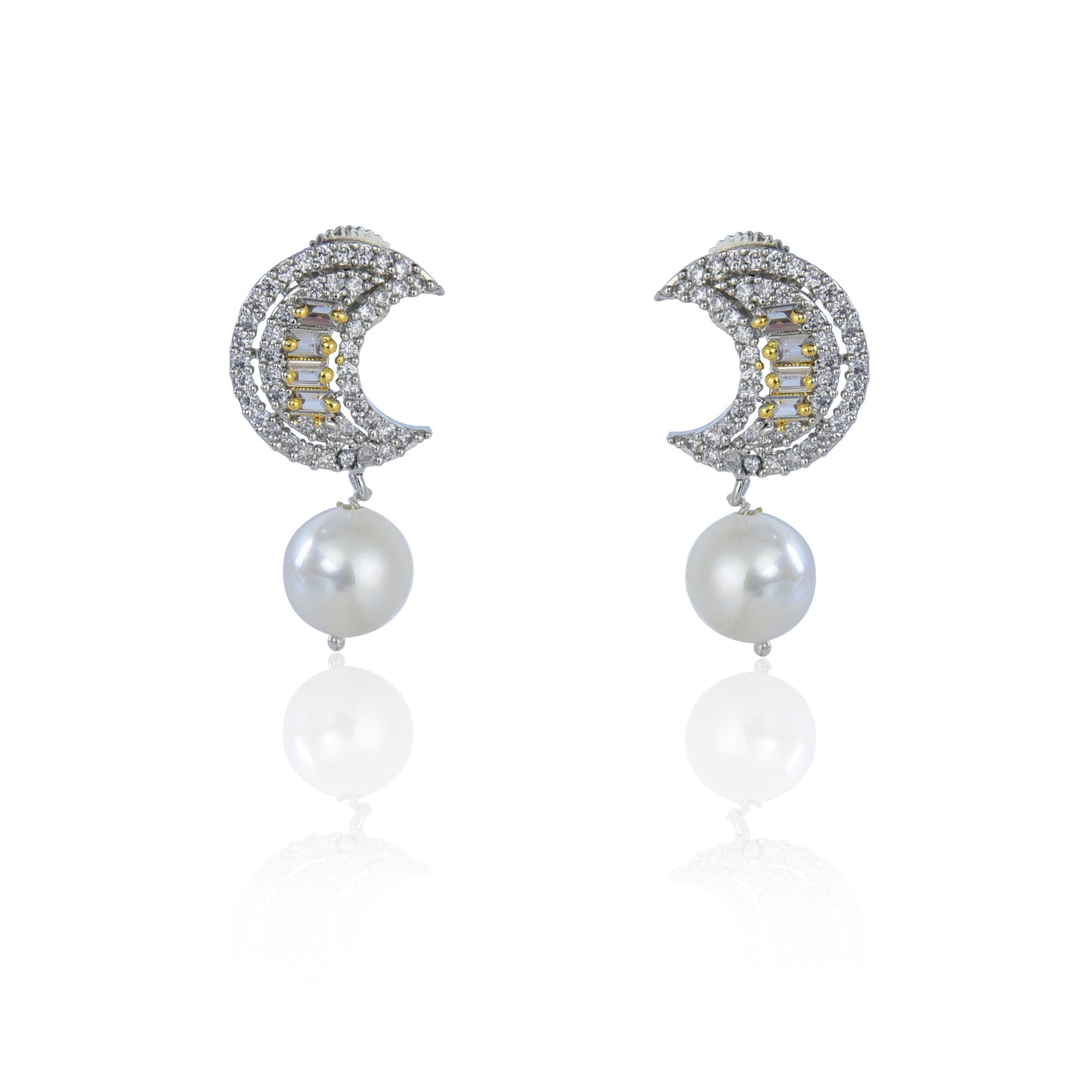 Half moon with pearl drop earrings