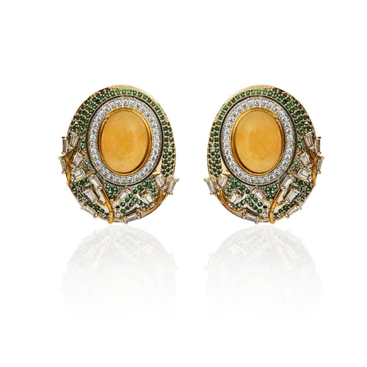 Statement yellow chalcedony stud earrings