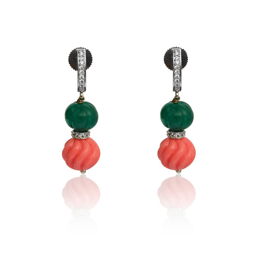 Green and coral earrings