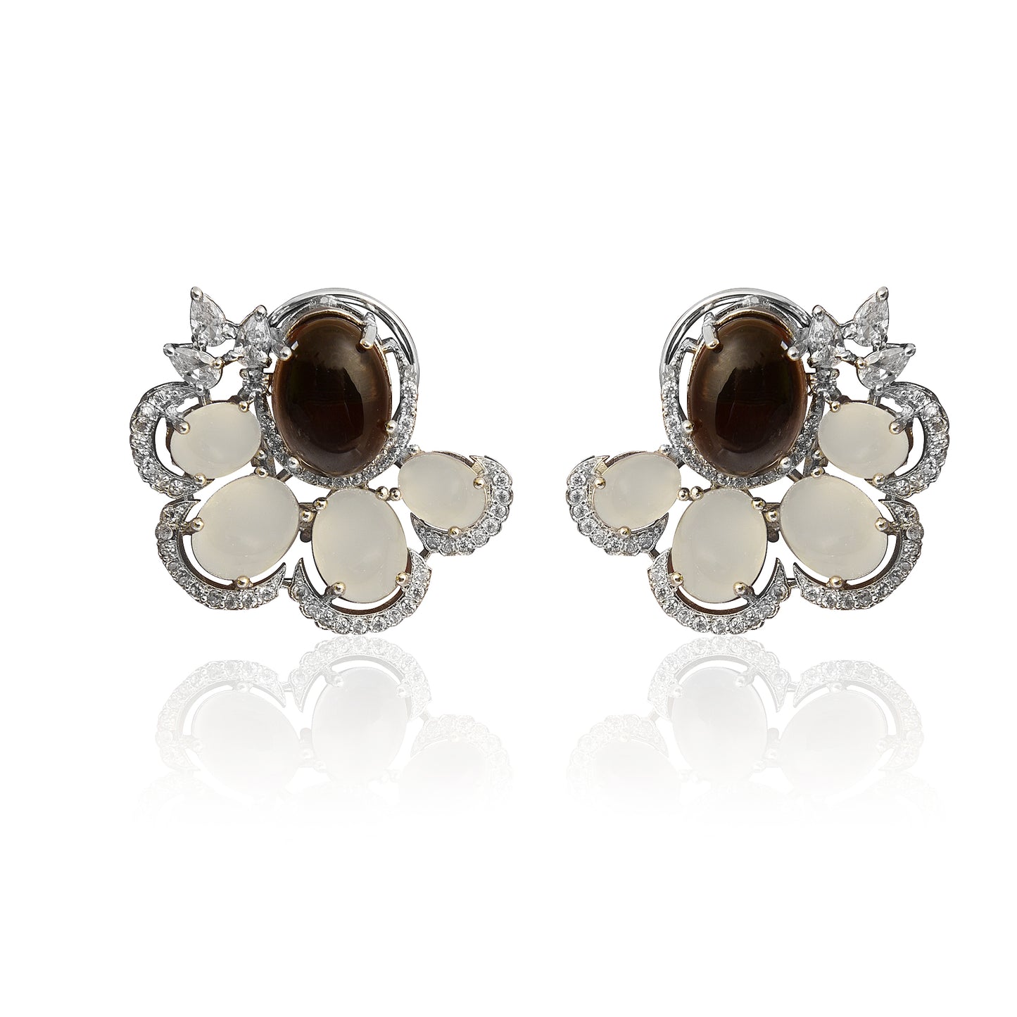 Smoky topaz and white chalcedony earrings