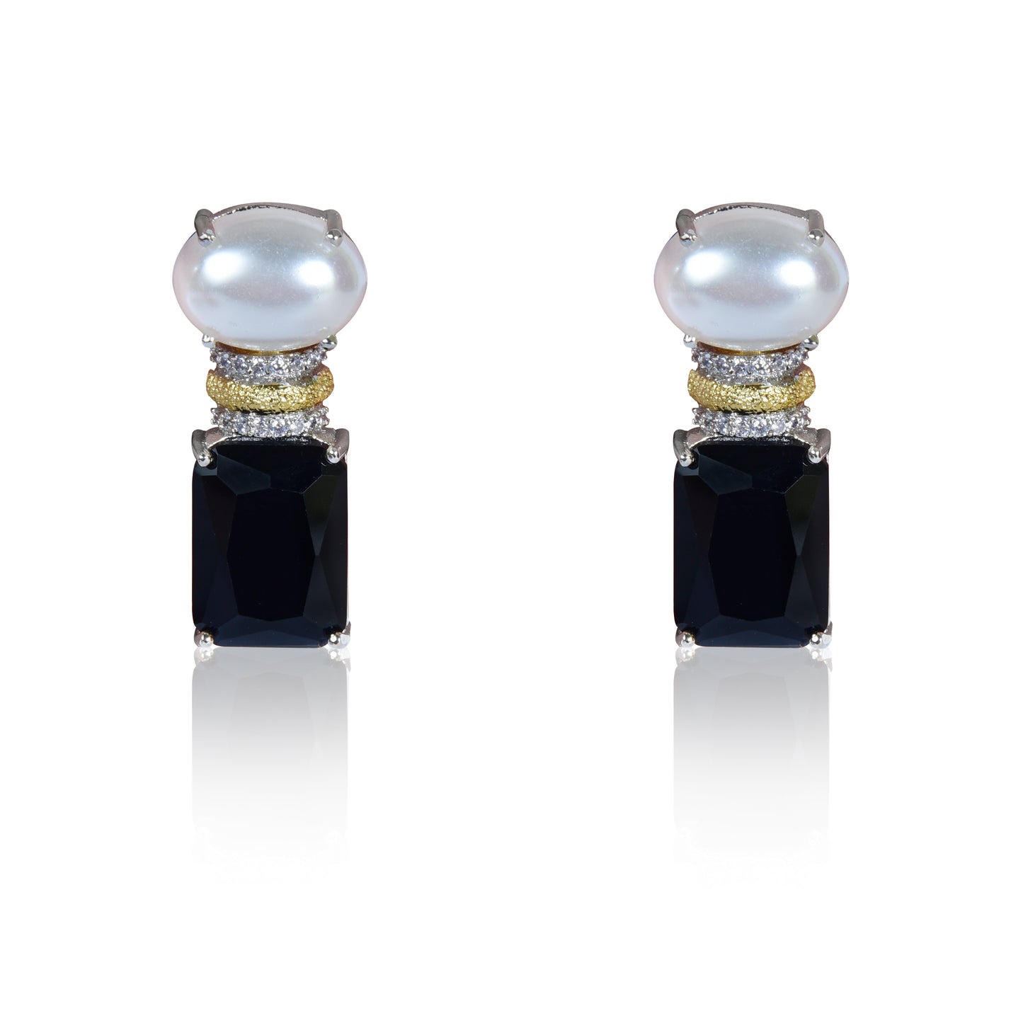 Statement half pearl and black cut stud earrings