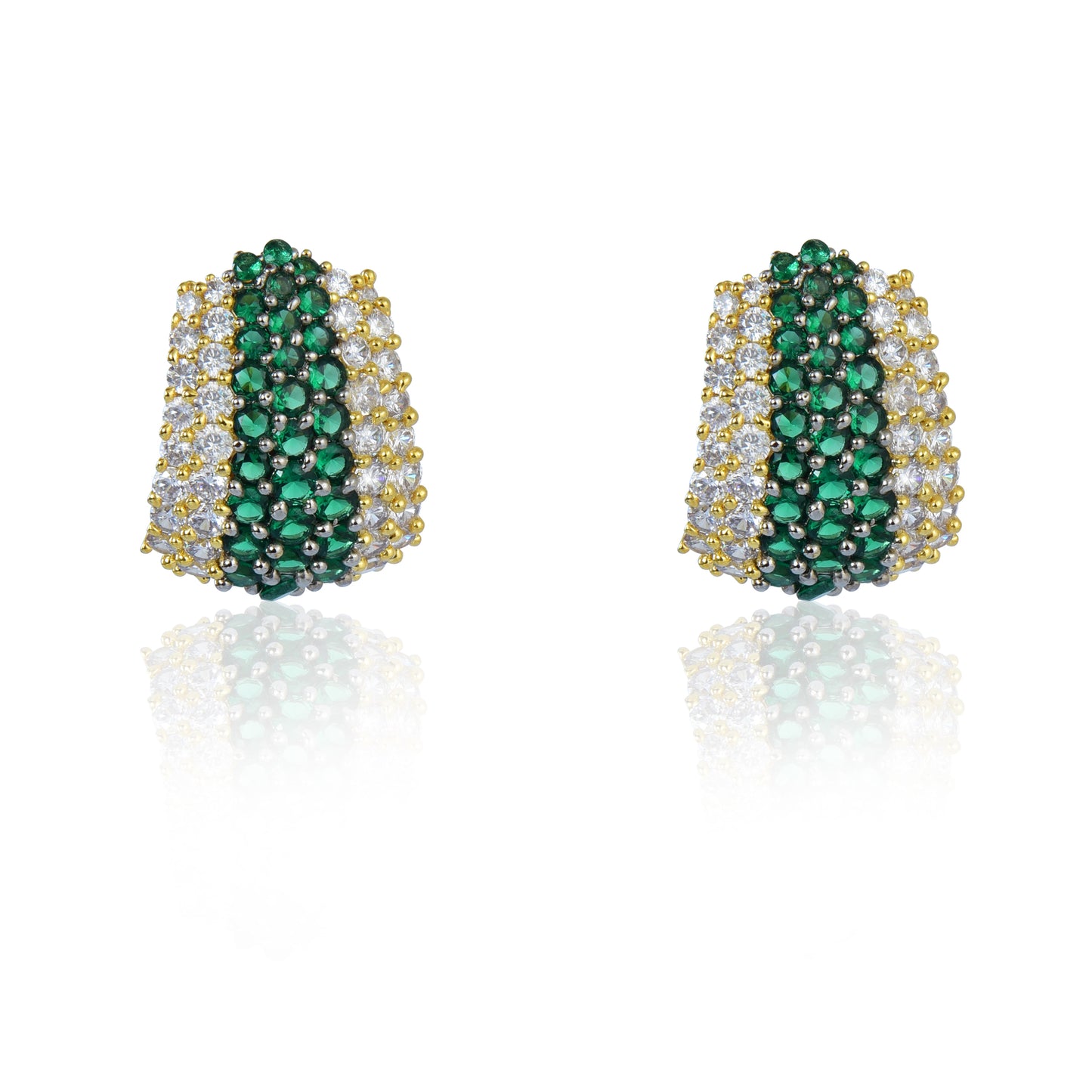 Green and white zirconia half hoop earrings