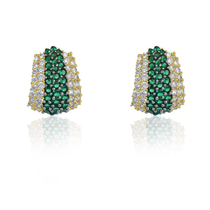 Green and white zirconia half hoop earrings