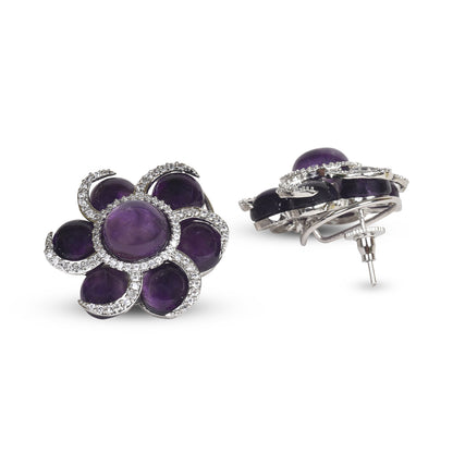 Amethyst and zircon flower tops earrings