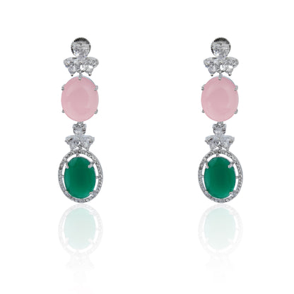 Pink chalcedony with green cut dangler earrings