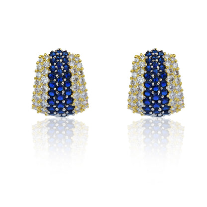 Blue and white zirconia half hoop earrings