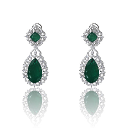 Emerald doublet and zirconia dangler earrings