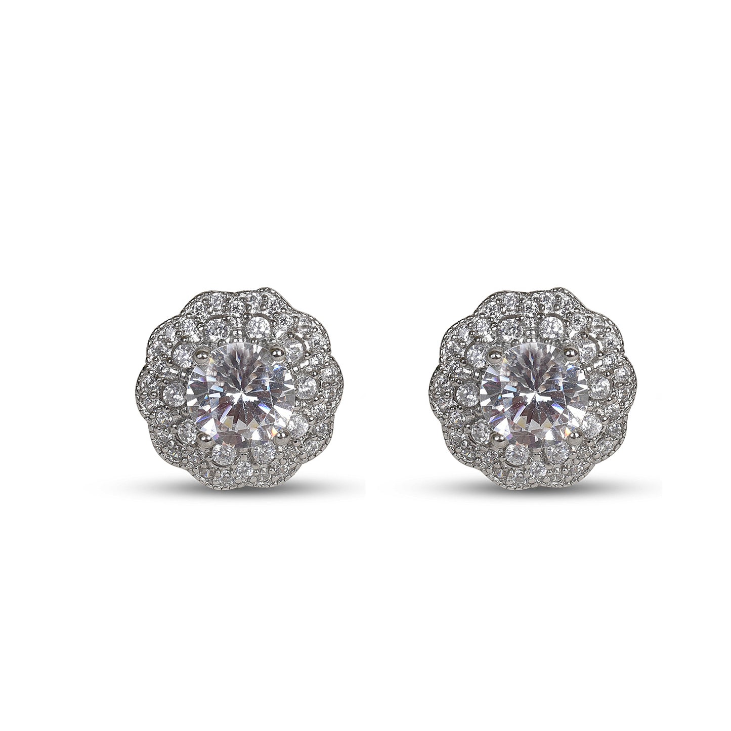 Flower zirconia 92.5 sterling silver stud earring